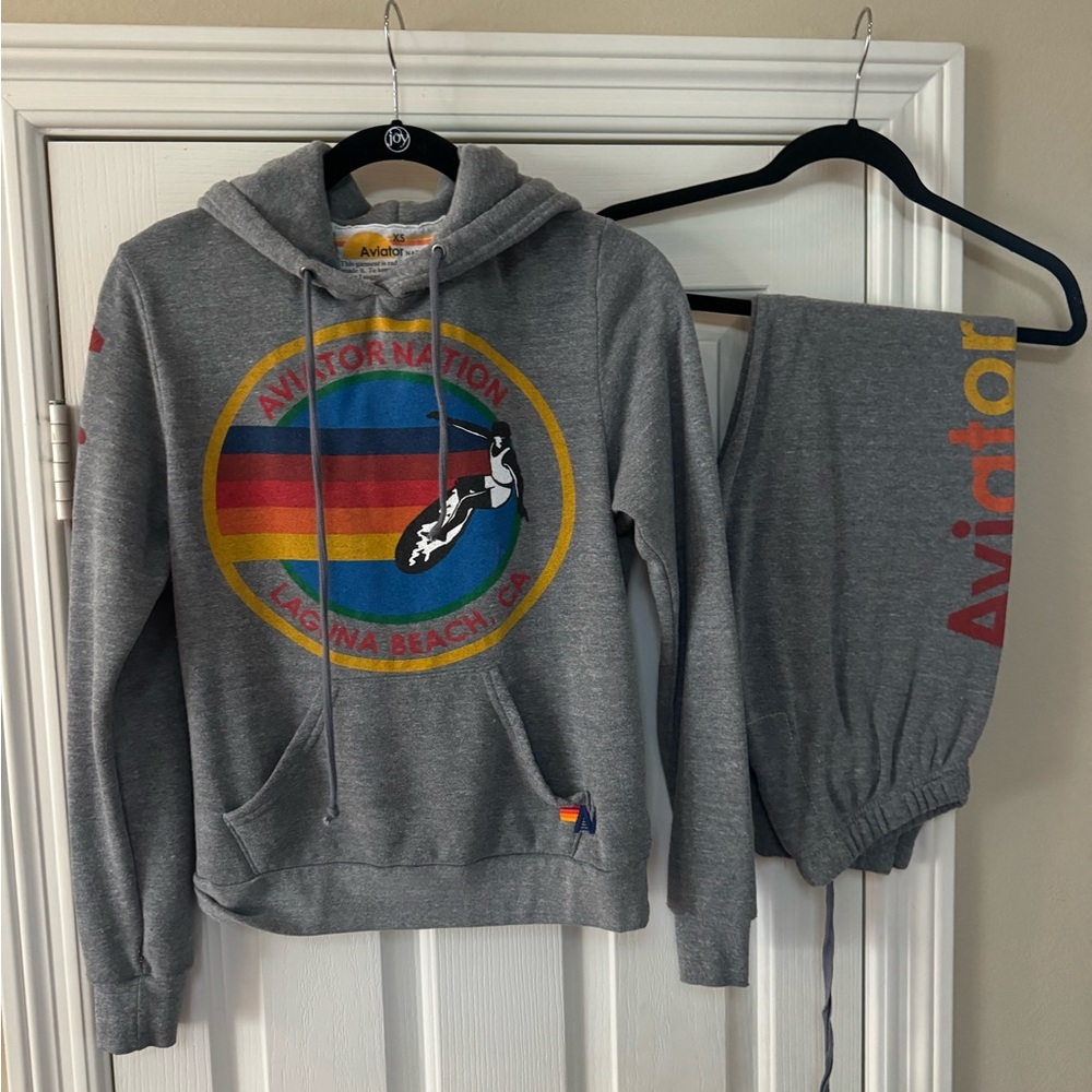 Aviator Nation Gray Hoodie and Joggers with Rainbow Logo